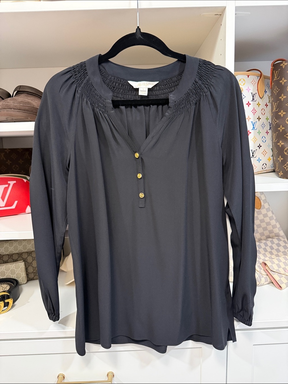 Lilly Pulitzer Elsa Silk Blouse Onyx Black
